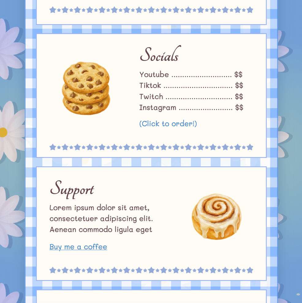 Dessert Cafe Menu Carrd Template